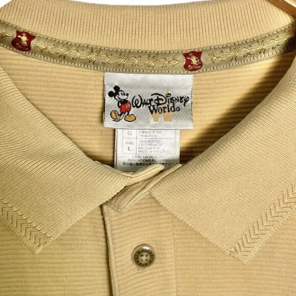 Walt Disney World Vintage Embroidered Crest Polo Shirt Khaki Beige‎ Cotton L - Picture 3 of 9